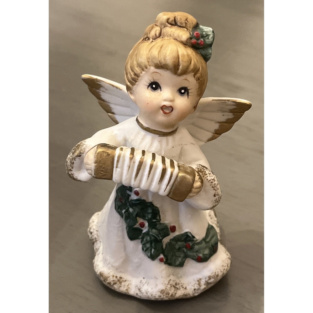 Homco Vintage Christmas‎ Angel Accordion Bisque Figurine
